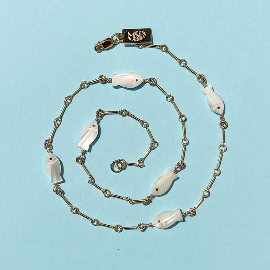 Gold Fill Mother of Pearl Fish Minimal Charm Necklace