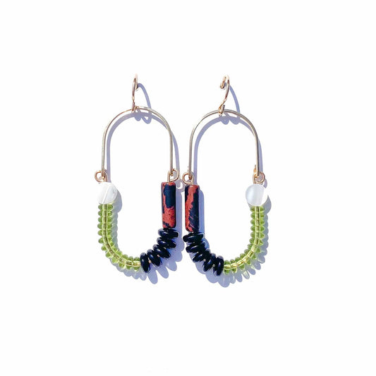 Mahogany Obsidian, Mother of Pearl, Olive, + Black Balance Earrings