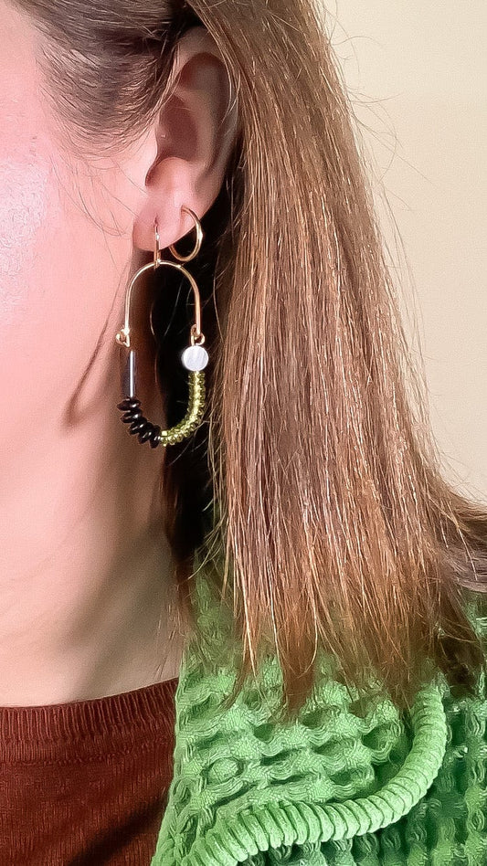 Mahogany Obsidian, Mother of Pearl, Olive, + Black Balance Earrings