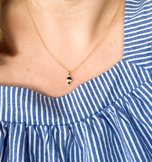 Tiny Mushroom Charm Necklace in Black