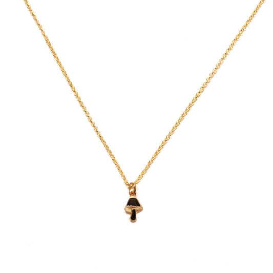 Tiny Mushroom Charm Necklace in Black