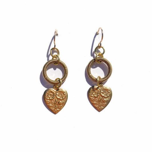 Brass Heart Charm Earrings