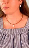 Mother of Pearl Fish Charm Beaded Necklace in Light Carnelian