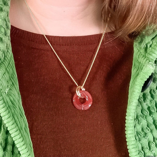 Vintage Glass Deco Ring Necklace- Carnelian