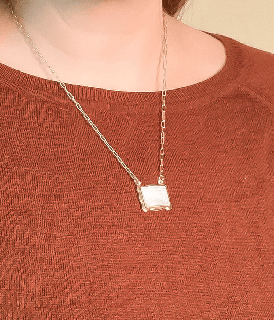 Carved Mother of Pearl Pendant Necklace- Horizontal