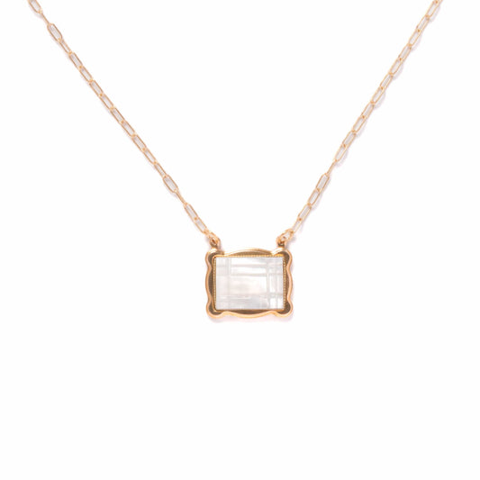 Carved Mother of Pearl Pendant Necklace- Horizontal