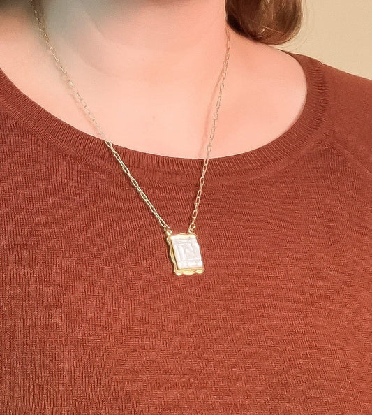 Carved Mother of Pearl Pendant Necklace- Vertical