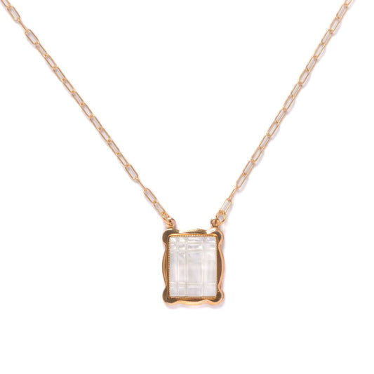 Carved Mother of Pearl Pendant Necklace- Vertical