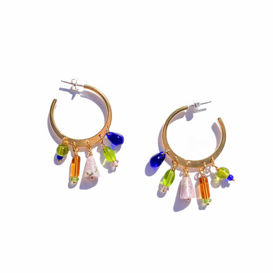 Charm Hoops- Lepidolite + Glass