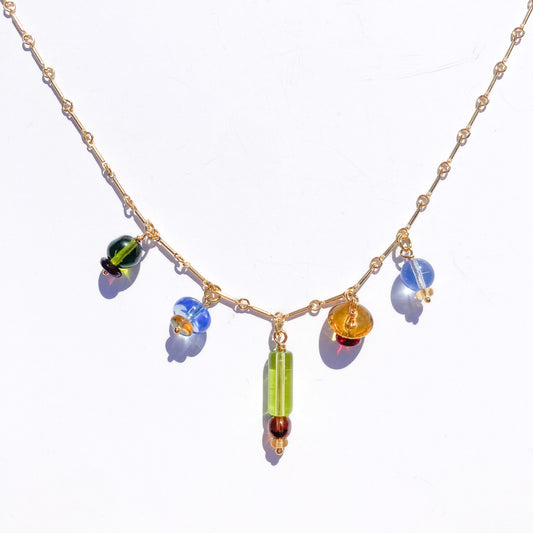Charm Necklace with Topaz, Olive, and Light Blue