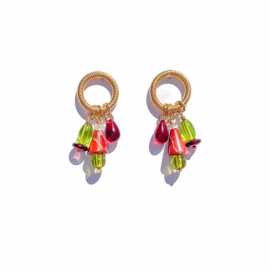 Cluster Charm Earrings in Olive + Red Jasper
