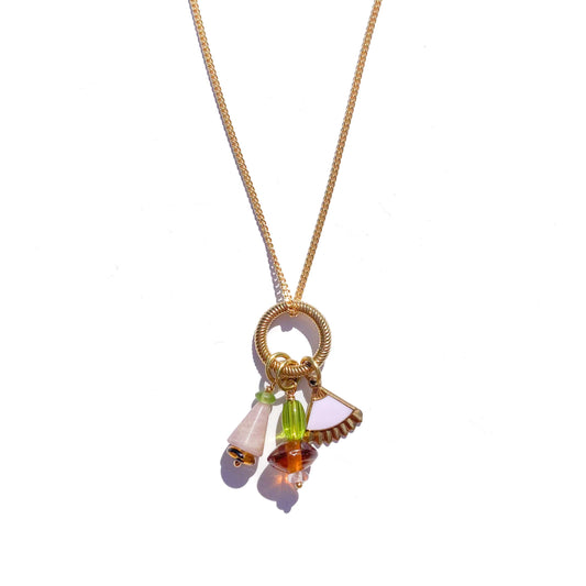Cluster Charm Necklace in Lepidolite, Olive, and Topaz
