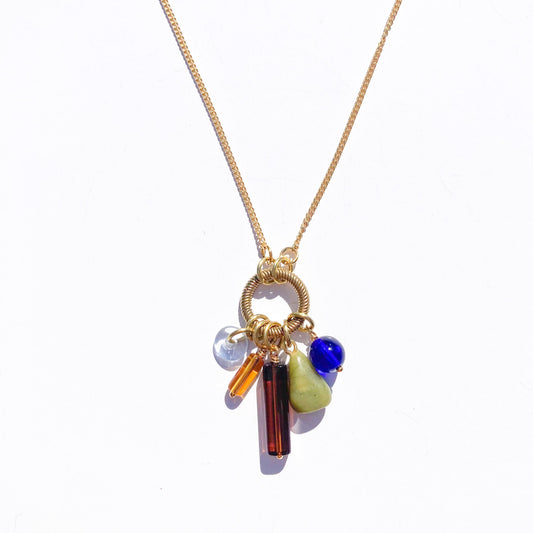 Cluster Charm Necklace in Mocha, Jade, Cobalt, and Topaz
