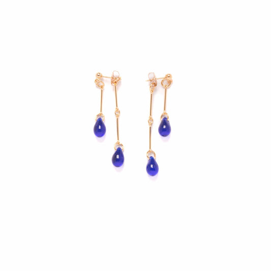 Cobalt Glass Double Drop Earrings