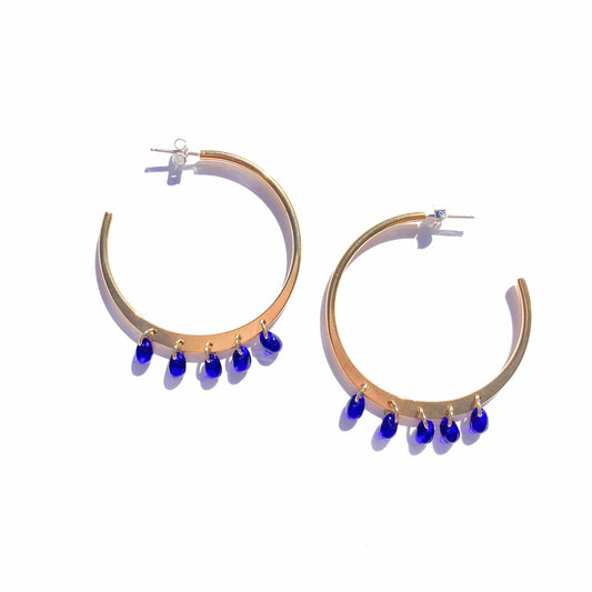 Hoops with Cobalt Glass Teardrops