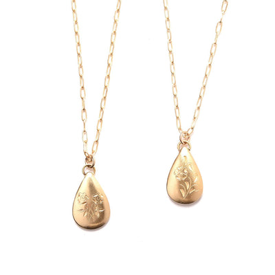 Double Sided Engraved Teardrop Charm Necklace