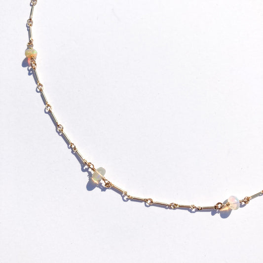 Minimal Charm Necklace- Ethopian Opal Rondelle