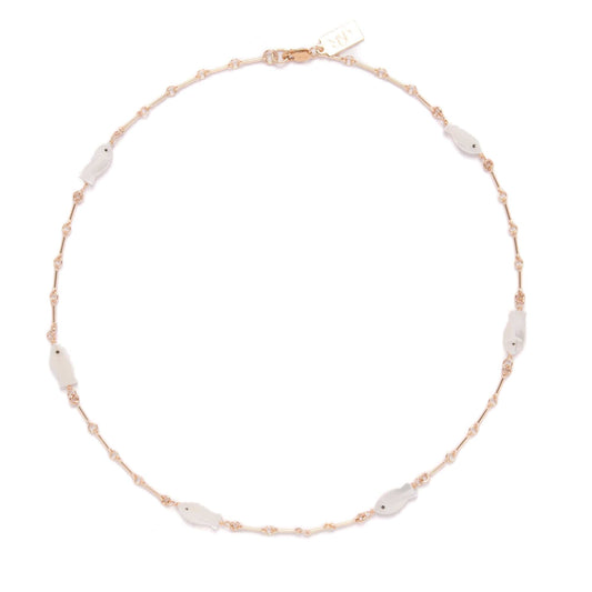 Gold Fill Mother of Pearl Fish Minimal Charm Necklace
