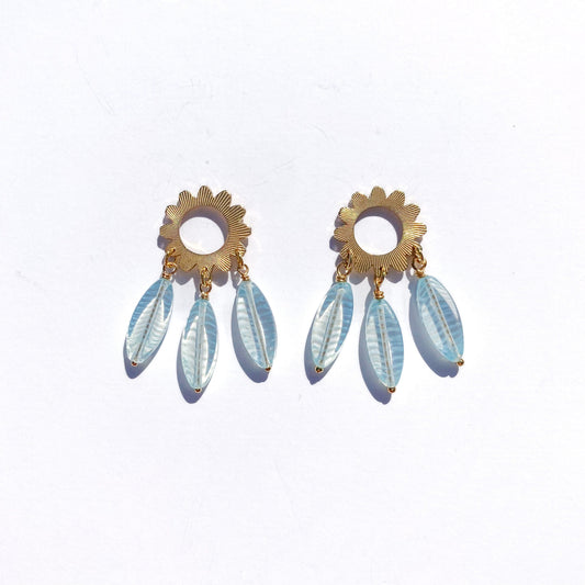 Flower Charm Earrings with Aqua Striped Glass Beads