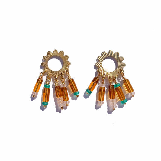 Flower Charm Earrings with Topaz Glass Beads