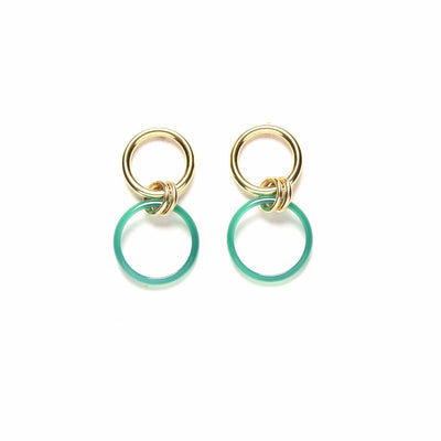 Linked Loop Earrings / Green Agate