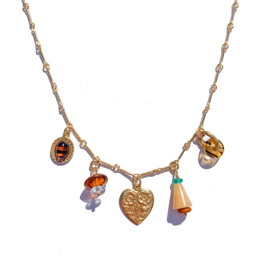 Charm Necklace with Heart and Tortoise Charms