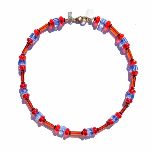 Hyacinth, Light Blue and Oxblood Beaded Necklace