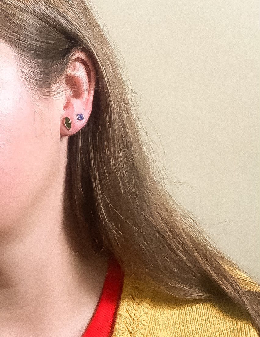 Jade Navette Studs and Tiny Square Sodalite Studs