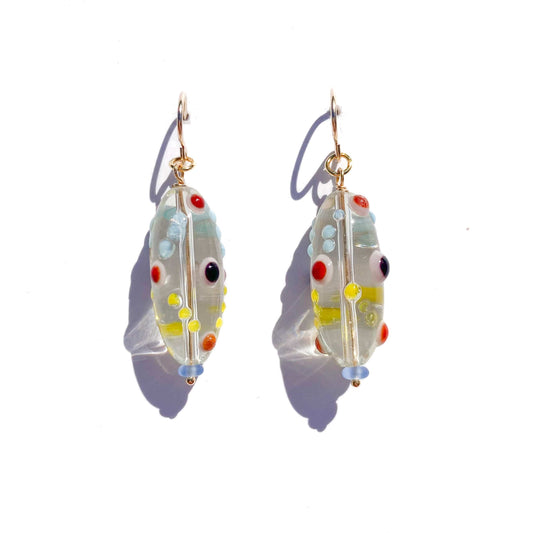 Oval Glass Lampwork Bead Earrings- B