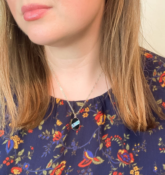 Opal + Onyx Oval Charm Necklace