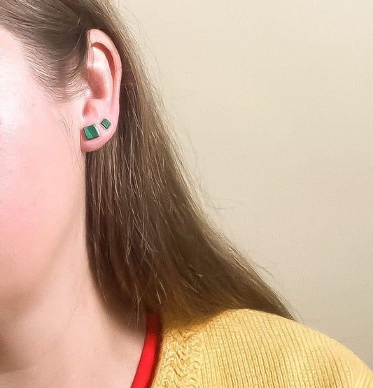 Tiny Square Studs in Malachite