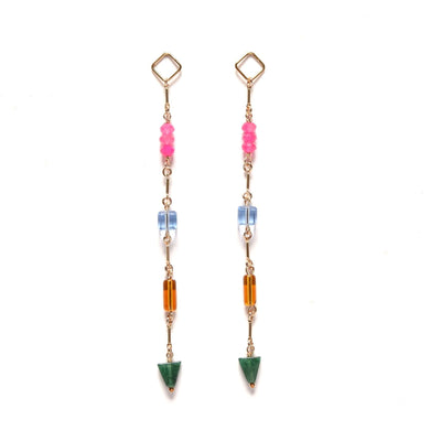 Minimal Charm Earrings- Pink Chalcedony, African Jade, Vintage Glass