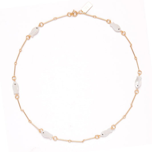 Gold Plated Mother of Pearl Fish Minimal Charm Necklace