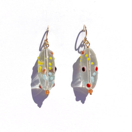 Oval Glass Lampwork Bead Earrings- A