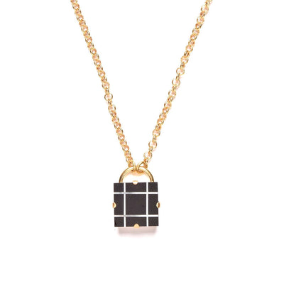Onyx + Mother of Pearl Grid Pendant Necklace