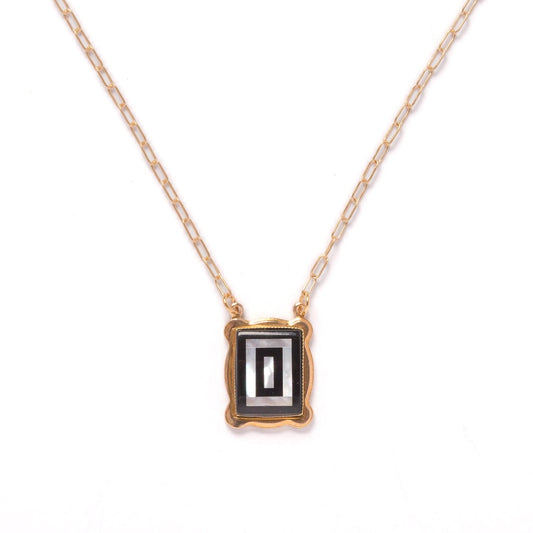 Mother of Pearl + Onyx Concentric Rectangle Pendant Necklace