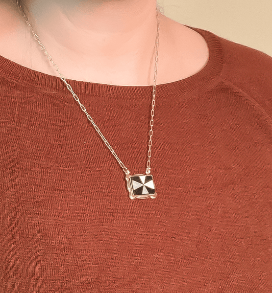 Mother of Pearl + Onyx Windmill Pendant- Horizontal