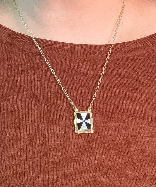 Mother of Pearl + Onyx Windmill Pendant- Vertical