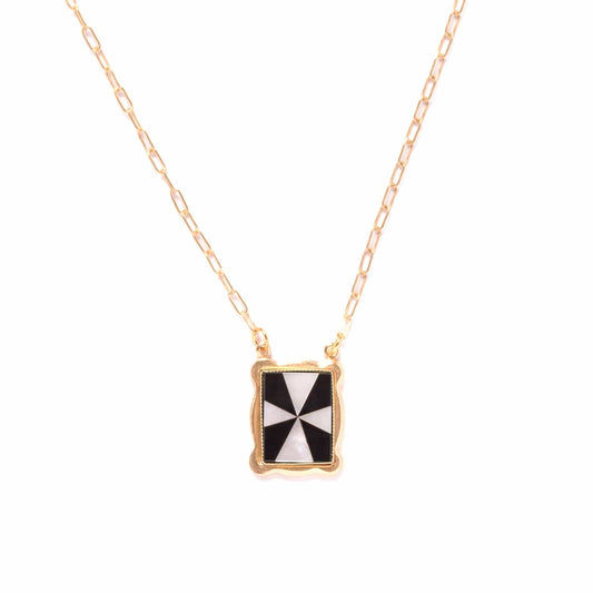 Mother of Pearl + Onyx Windmill Pendant- Vertical