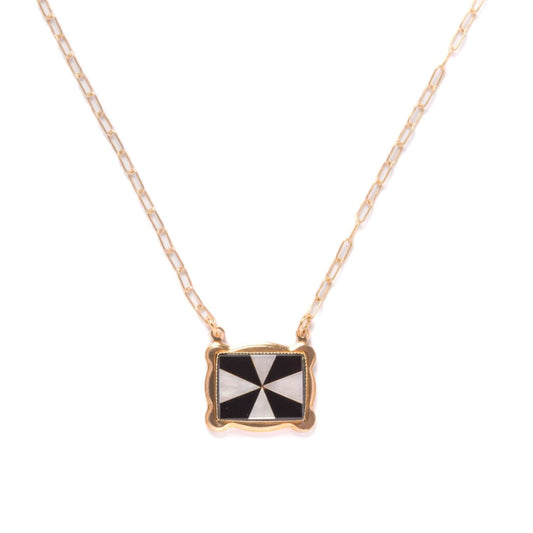Mother of Pearl + Onyx Windmill Pendant- Horizontal