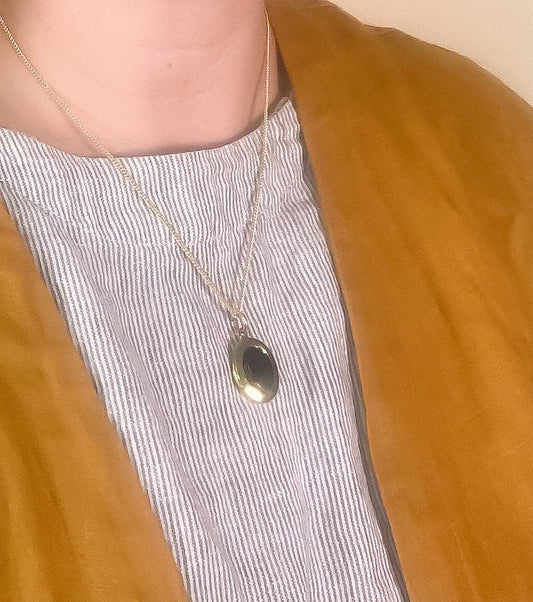 Oval Locket Necklace with Onyx