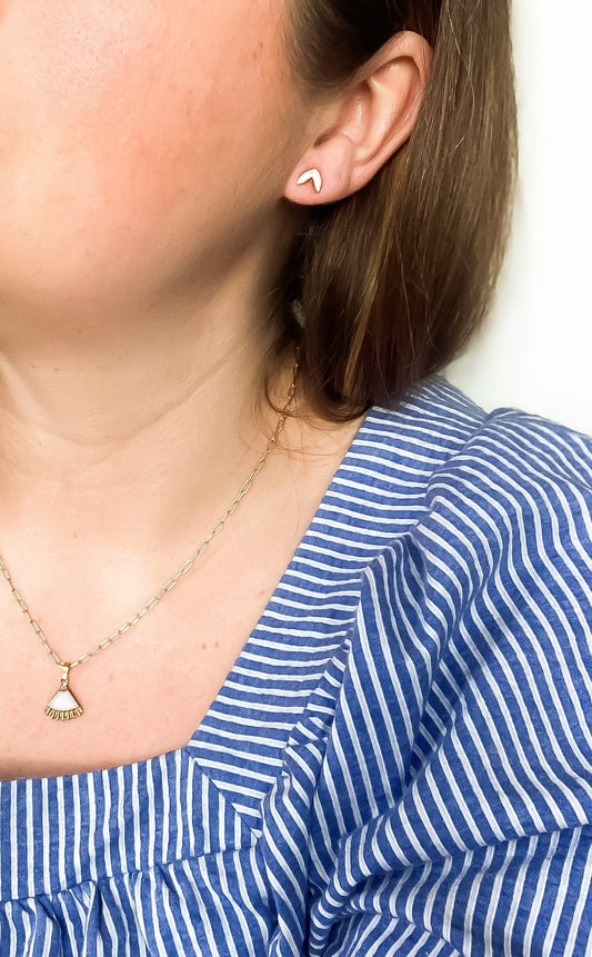 Tiny Laurel Studs in Pearl