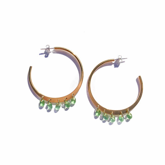 Hoops with Peridot Glass Teardrops