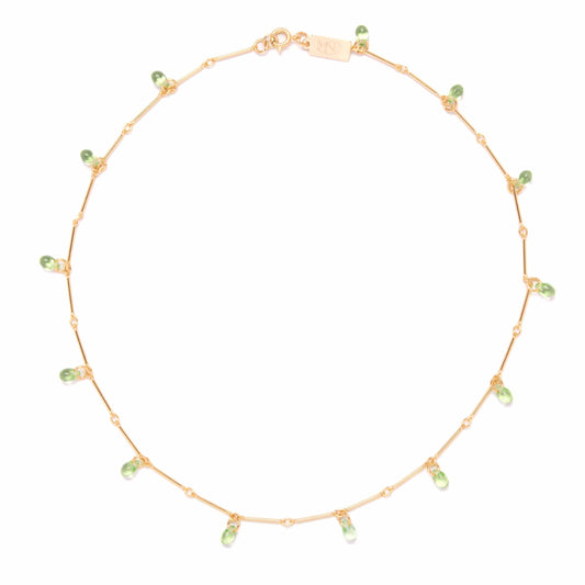 Teardrop Fringe Necklace in Peridot Glass