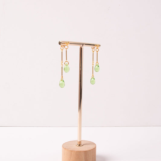 Peridot Glass Double Drop Earrings