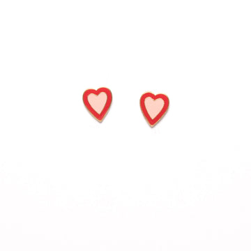 Colorblock Heart Studs- Pink + Red
