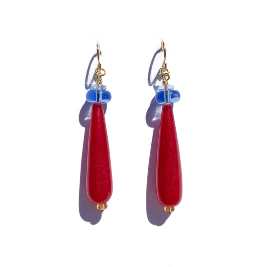 Red Jade Teardrop Earrings- B
