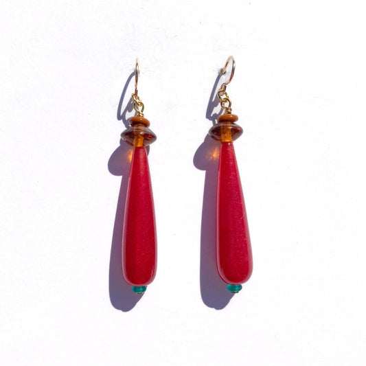 Red Jade Teardrop Earrings- A