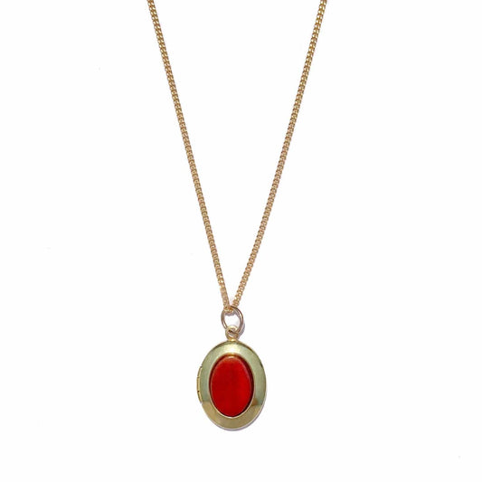 Oval Locket Necklace with Red Jasper