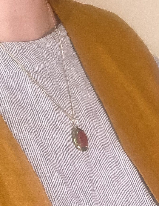 Oval Locket Necklace with Red Jasper
